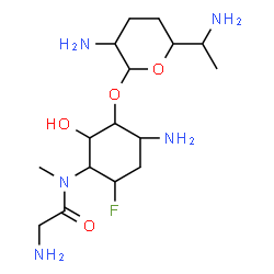 2-amino-N-[4-amino-3-[3-amino-6-(1-aminoethyl)oxan-2-yl]oxy-6-fluoro-2-hydroxy-cyclohexyl]-N-methyl-acetamide structure