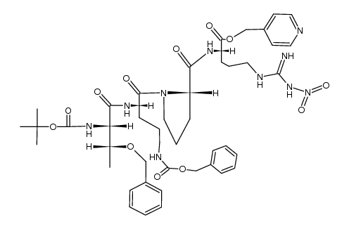 N-t-butoxycarbonyl-O-benzyl-L-threonyl-Nε-benzyloxycarbonyl-L-lysyl-L-prolyl-Nω-nitro-L-arginine 4-picolyl ester结构式