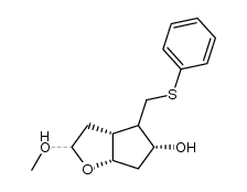 4β-(thiophenoxymethyl)-5α-hydroxy-2ξ-methoxy-3,3aβ,4,5,6,6aβ-hexahydro-2H-cyclopenta[b]furan结构式