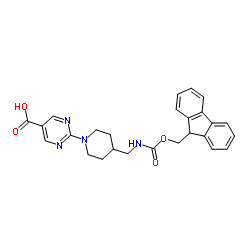 2-[4-({[(9H-Fluoren-9-ylmethoxy)carbonyl]amino}methyl)-1-piperidinyl]-5-pyrimidinecarboxylic acid结构式