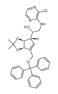 (S)-2-(3-chloropyrazin-2-ylamino)-1-((3aS,4S,6aR)-2,2-dimethyl-6-(trityloxymethyl)-4,6a-dihydro-3aH-cyclopenta[d][1,3]dioxol-4-yl)ethanol Structure