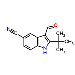 3-Formyl-2-(2-methyl-2-propanyl)-1H-indole-5-carbonitrile picture