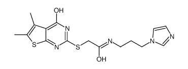 2-[(5,6-dimethyl-4-oxo-3H-thieno[2,3-d]pyrimidin-2-yl)sulfanyl]-N-(3-imidazol-1-ylpropyl)acetamide结构式