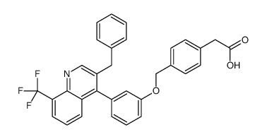 2-[4-[[3-[3-benzyl-8-(trifluoromethyl)quinolin-4-yl]phenoxy]methyl]phenyl]acetic acid结构式