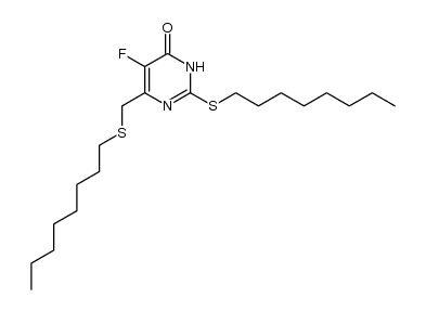 5-fluoro-2-(octylthio)-6-((octylthio)methyl)pyrimidin-4(3H)-one结构式