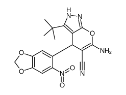 6-amino-3-tert-butyl-4-(6-nitro-1,3-benzodioxol-5-yl)-2,4-dihydropyrano[2,3-c]pyrazole-5-carbonitrile Structure