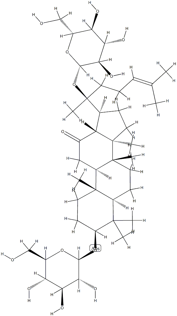 (20S)-3β,20-Bis(β-D-glucopyranosyloxy)dammara-24-ene-12-one structure