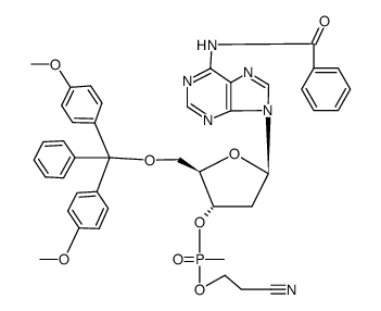 N6-benzoyl-O3'-[(2-cyano-ethoxy)-methyl-phosphinoyl]-O5'-(4,4'-dimethoxy-trityl)-2'-deoxy-adenosine Structure