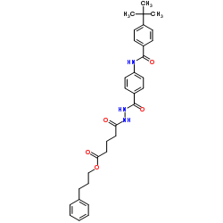 3-Phenylpropyl 5-[2-(4-{[4-(2-methyl-2-propanyl)benzoyl]amino}benzoyl)hydrazino]-5-oxopentanoate结构式