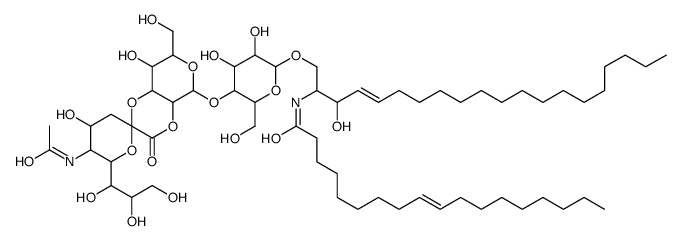 (E)-N-[(E)-1-[5-[5'-acetamido-4',8-dihydroxy-7-(hydroxymethyl)-3-oxo-6'-(1,2,3-trihydroxypropyl)spiro[5,7,8,8a-tetrahydro-4aH-pyrano[3,4-b][1,4]dioxine-2,2'-oxane]-5-yl]oxy-3,4-dihydroxy-6-(hydroxymethyl)oxan-2-yl]oxy-3-hydroxyicos-4-en-2-yl]octadec-9-ena结构式