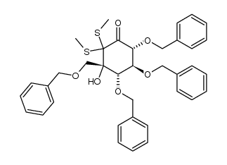 (1S)-(1(OH),2,4/1,3)-2,3,4-Tri-O-benzyl-1-C-[(benzyloxy)methyl]-5-oxo-6,6-bis(methylthio)-1,2,3,4-cyclohexanetetrol结构式