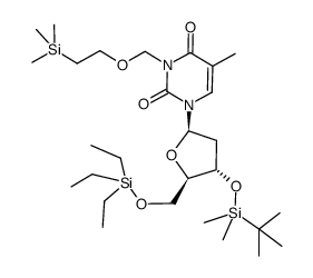 N3-trimethylsilylethoxymethyl-3'-O-tert-butyldimethylsilyl-5'-O-triethylsilylthymidine Structure