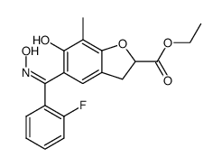 ethyl (E)-2,3-dihydro-5-(o-fluorobenzoyl)-6-hydroxy-7-methylbenzofuran-2-carboxylate oxime Structure