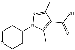 3,5-Dimethyl-1-(tetrahydro-2H-pyran-4-yl)-1H-pyrazole-4-carboxylic acid structure