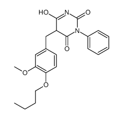 5-[(4-butoxy-3-methoxy-phenyl)methyl]-1-phenyl-1,3-diazinane-2,4,6-tri one structure