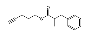 S-(pent-4-yn-1-yl) 2-methyl-3-phenylpropanethioate结构式