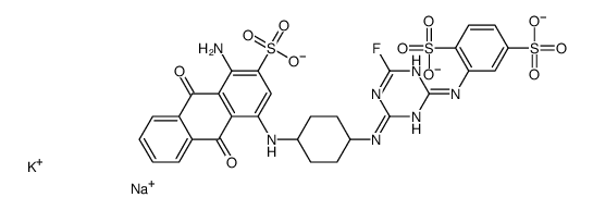 2-[[4-[[4-[(4-氨基-9,10-二氢-9,10-二氧代-3-磺基-1-蒽基)氨基]环己基]氨基]-6-氟-1,3,5-三嗪二基]氨基]-1,4-苯二磺酸钾钠盐结构式