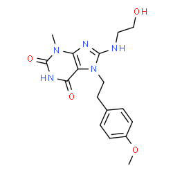 6-hydroxy-8-[(2-hydroxyethyl)amino]-7-[2-(4-methoxyphenyl)ethyl]-3-methyl-3,7-dihydro-2H-purin-2-one structure