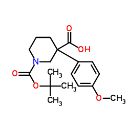 1-[(叔丁基)氧基羰基]-3-(4-甲氧基苄基)哌啶-3-羧酸结构式