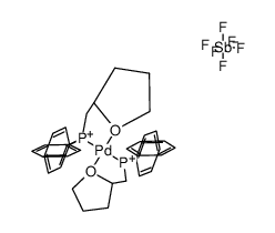 trans-bis{diphenyl(2-tetrahydrofuranylmethyl)phosphane-O',P'}palladium(II) bis{hexafluoroantimonate(V)结构式