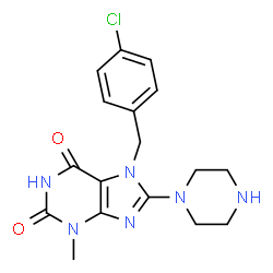 7-(4-chlorobenzyl)-3-methyl-8-(piperazin-1-yl)-3,7-dihydro-1H-purine-2,6-dione structure