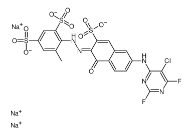 trisodium 2-[[6-[(5-chloro-2,6-difluoropyrimidin-4-yl)amino]-1-hydroxy-3-sulphonato-2-naphthyl]azo]toluene-3,5-disulphonate Structure