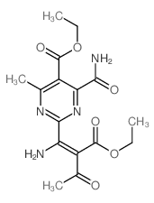 ethyl 2-(1-amino-2-ethoxycarbonyl-3-oxo-but-1-enyl)-4-carbamoyl-6-methyl-pyrimidine-5-carboxylate structure