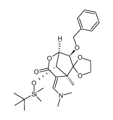 (1S,5S,7R,8S)-7-(benzyloxy)-8-((tert-butyldimethylsilyl)oxy)-4-((dimethylamino)methylene)-5-methyl-2-oxaspiro[bicyclo[3.2.1]octane-6,2'-[1,3]dioxolan]-3-one结构式