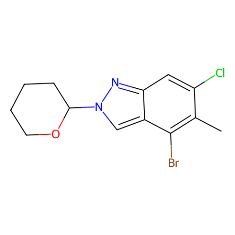 4-bromo-6-chloro-5-methyl-2-tetrahydropyran-2-yl-indazole结构式