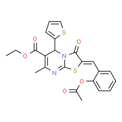 ethyl (2E)-2-[2-(acetyloxy)benzylidene]-7-methyl-3-oxo-5-(thiophen-2-yl)-2,3-dihydro-5H-[1,3]thiazolo[3,2-a]pyrimidine-6-carboxylate结构式