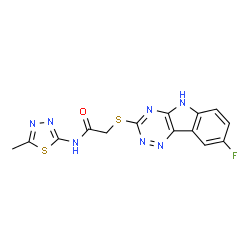 Acetamide, 2-[(8-fluoro-2H-1,2,4-triazino[5,6-b]indol-3-yl)thio]-N-(5-methyl-1,3,4-thiadiazol-2-yl)- (9CI)结构式