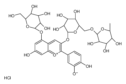 (2R,3R,4R,5R,6S)-2-[[(2R,3S,4S,5R,6S)-6-[2-(3,4-dihydroxyphenyl)-7-hydroxy-5-[(2S,3R,4S,5S,6R)-3,4,5-trihydroxy-6-(hydroxymethyl)oxan-2-yl]oxychromenylium-3-yl]oxy-3,4,5-trihydroxyoxan-2-yl]methoxy]-6-methyloxane-3,4,5-triol,chloride Structure