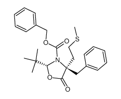 benzyl (2R,4R)-4-benzyl-2-tert-butyl-4-[2-(methylthio)ethyl]-5-oxo-1,3-oxazolidine-3-carboxylate结构式