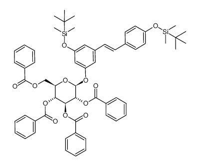 (E)-1-[3-{[tert-butyl(dimethyl)silyl]oxy}-5-(2,3,4,6-tetra-O-benzoyl-β-D-glucopyranosyloxy)phenyl]-2-(4-{[tert-butyl(dimethyl)silyl]oxy}phenyl)ethene Structure