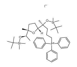 ((S)-4-((tert-butyldimethylsilyl)oxy)-4-((2R,5S)-5-((R)-1-((tert-butyldimethylsilyl)oxy)ethyl)-5-methyltetrahydrofuran-2-yl)pentyl)triphenylphosphonium iodide Structure