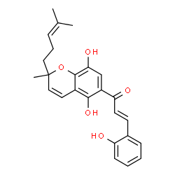 (E)-1-[5,8-Dihydroxy-2-methyl-2-(4-methyl-3-pentenyl)-2H-1-benzopyran-6-yl]-3-(2-hydroxyphenyl)-2-propen-1-one Structure