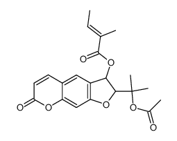 (Z)-2-Methyl-2-butenoic acid [(2S)-2α-(1-acetoxy-1-methylethyl)-2,3-dihydro-7-oxo-7H-furo[3,2-g][1]benzopyran-3α-yl] ester结构式