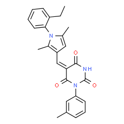 (5E)-5-{[1-(2-ethylphenyl)-2,5-dimethyl-1H-pyrrol-3-yl]methylidene}-1-(3-methylphenyl)pyrimidine-2,4,6(1H,3H,5H)-trione Structure