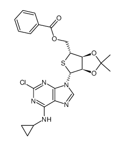 Benzoic acid (3aS,4R,6R,6aR)-6-(2-chloro-6-cyclopropylamino-purin-9-yl)-2,2-dimethyl-tetrahydro-thieno[3,4-d][1,3]dioxol-4-ylmethyl ester结构式