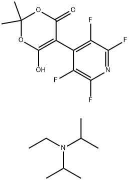 N-Ethyl-N-isopropylpropan-2-aminium 2,2-dimethyl-4-oxo-5-(perfluoropyridin-4-yl)-4H-1,3-dioxin-6-olate结构式