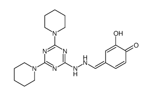 (4E)-4-[[2-[4,6-di(piperidin-1-yl)-1,3,5-triazin-2-yl]hydrazinyl]methylidene]-2-hydroxycyclohexa-2,5-dien-1-one Structure