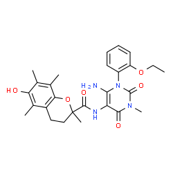 2H-1-Benzopyran-2-carboxamide,N-[6-amino-1-(2-ethoxyphenyl)-1,2,3,4-tetrahydro-3-methyl-2,4-dioxo-5-pyrimidinyl]-3,4-dihydro-6-hydroxy-2,5,7,8-结构式