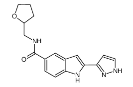 2-(1H-pyrazol-3-yl)-N-(tetrahydrofuran-2-ylmethyl)-1H-indole-5-carboxamide Structure