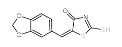 (5E)-5-(1,3-苯并二氧代l-5-基亚甲基)-2-疏基-1,3-噻唑-4(5H)-酮结构式