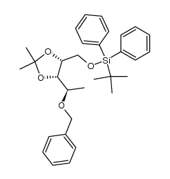(((4R,5S)-5-((R)-1-(benzyloxy)ethyl)-2,2-dimethyl-1,3-dioxolan-4-yl)methoxy)(tert-butyl)diphenylsilane结构式