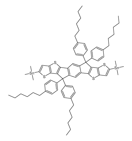 6,6,12,12-tetrakis(4-hexylphenyl)-s-indacenodithieno[3,2-b]thiophene-bis(trimethylstannane)结构式