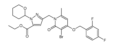 1H-Pyrazole-5-carboxylic acid, 3-[[3-bromo-4-[(2,4-difluorophenyl)methoxy]-6-methyl-2-oxo-1(2H)-pyridinyl]methyl]-1-(tetrahydro-2H-pyran-2-yl)-, ethyl ester Structure