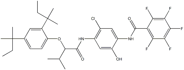 3'-氯-4'-[2-(2,4-二叔戊基苯氧基)-3-甲基丁酰胺]-2,3,4,5,6-五氟-6'-羟基苯甲酰苯胺结构式