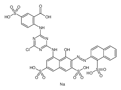 2-[[4-chloro-6-[[8-hydroxy-3,6-disulpho-7-[(1-sulpho-2-naphthyl)azo]-1-naphthyl]amino]-1,3,5-triazin-2-yl]amino]-5-sulphobenzoic acid, sodium salt structure