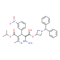 2-Amino-6-methyl-4-(3-nitrophenyl)-1,4-dihydro-3,5-pyridinedicarboxylic acid 3-[1-(diphenylmethyl)azetidin-3-yl]5-isopropyl ester结构式